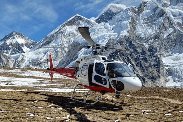 Helicopter at Everest base camp